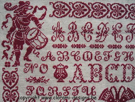 picture of the red crossstitch sampler Ref 017 Music in the Air Sampler