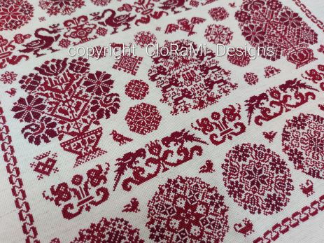 picture of the red cross-stitch sampler Ref 063 Vierlanden xxx Rows