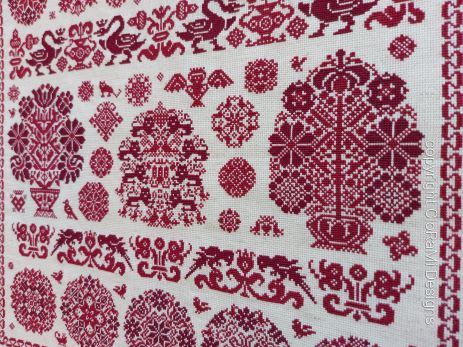 picture of the red crossstitch sampler Ref 063 Vierlanden xxx Rows